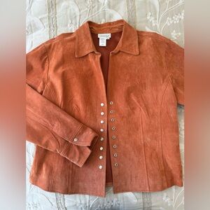 Orange Leather Button Up Jacket